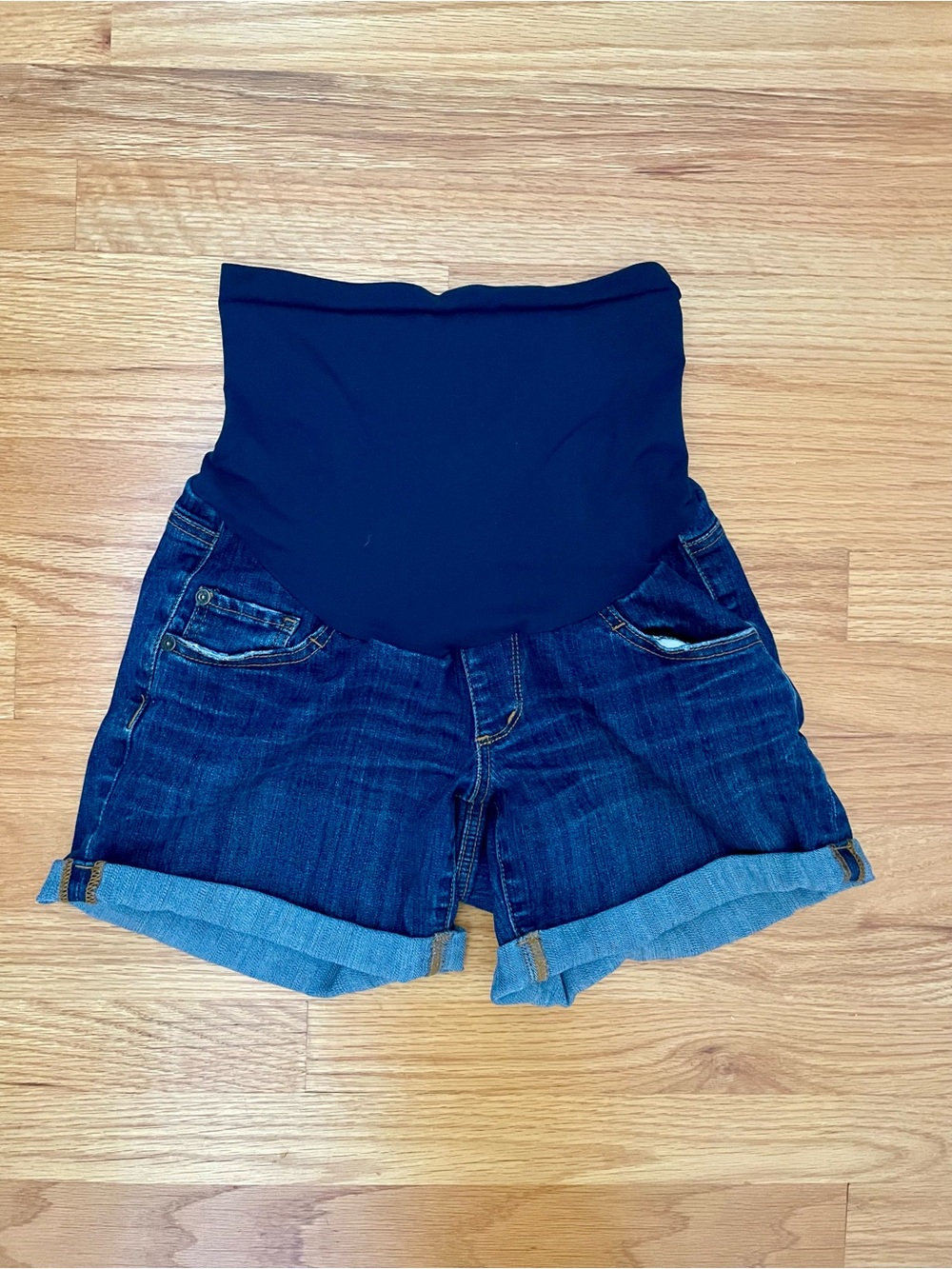 Maternity Denim Shorts with Navy Elastic Waistband